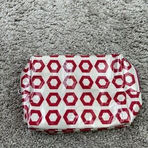 White Red Hexagon Print‎ Cosmetic Bag Pouch Zipper Closure Makeup Organizer